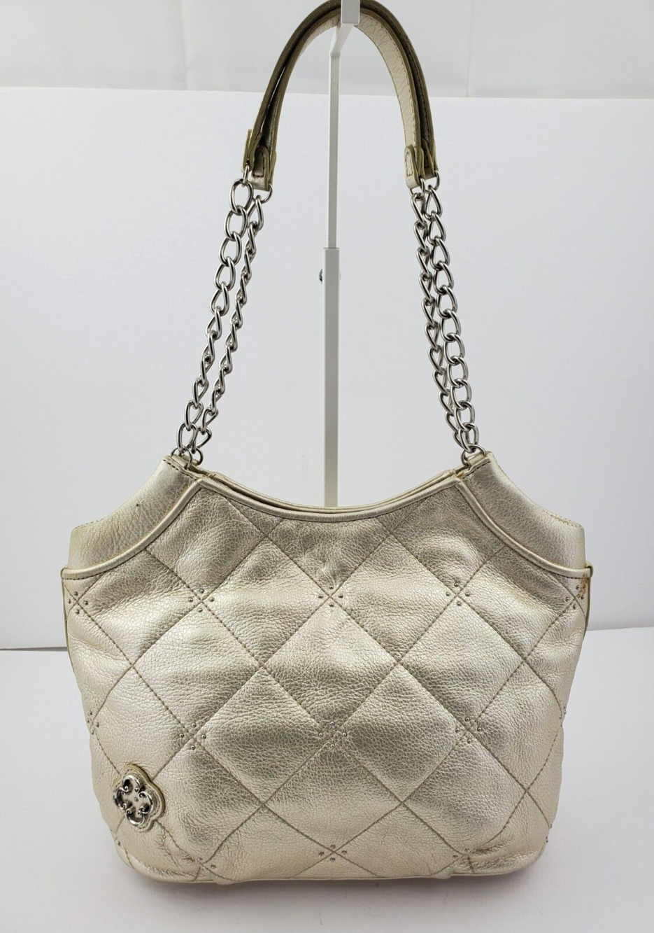 BRIGHTON LENA  Pretty Tough Collection Gold Quilted Studded Shoulder Bag Chain